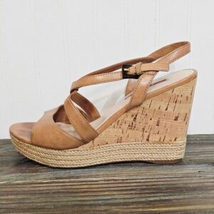 Prada Tan Leather Cork Wedge Espadrille Sandals 3XZ146 Women 37.5